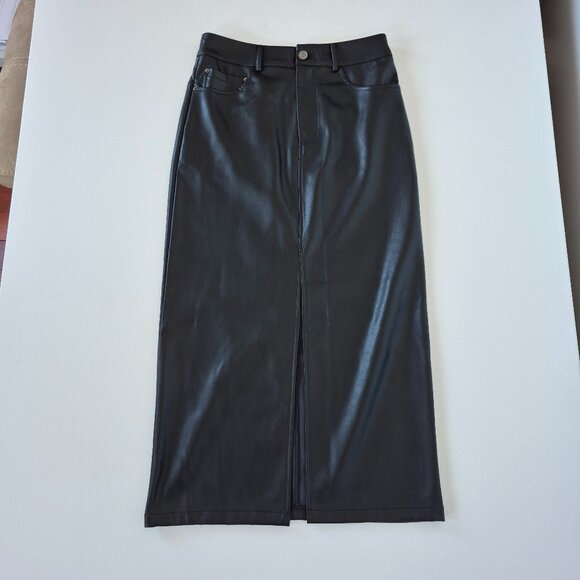 Black Midi Vegan leather Pencil Skirt - Picture 1 of 8